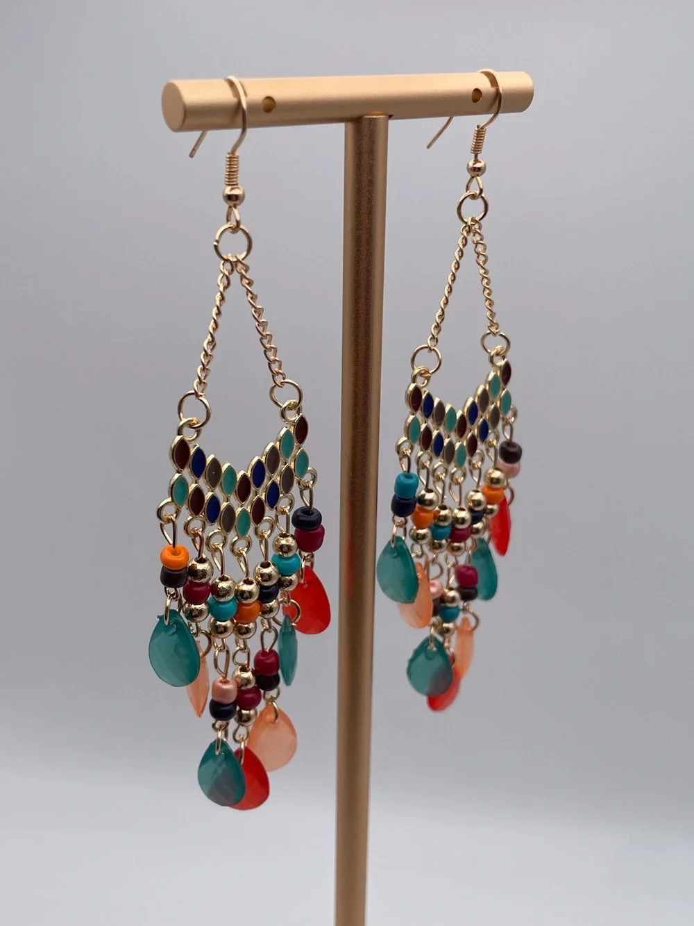 Multicolored Water Drop Beaded Dangling Earrings